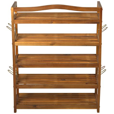 Furniture Shoe Racks HOMCOM Acacia Wood 5-Tier Shoe Storage Rack ...