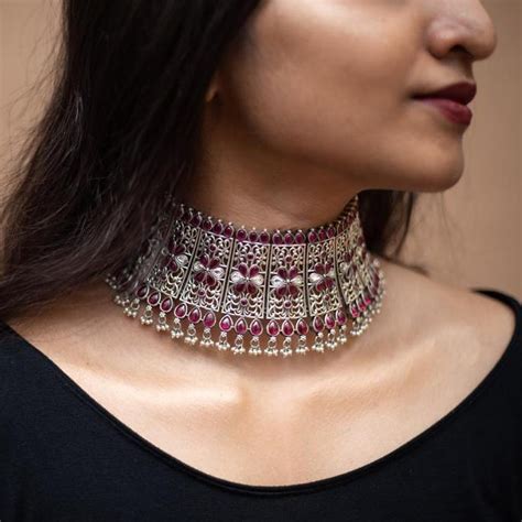 Silver Kemp Choker Necklace - South India Jewels