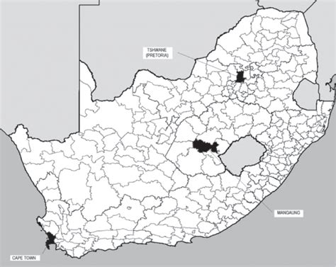 Cape Town, Mangaung, and Tshwane on a map of South African | Download Scientific Diagram