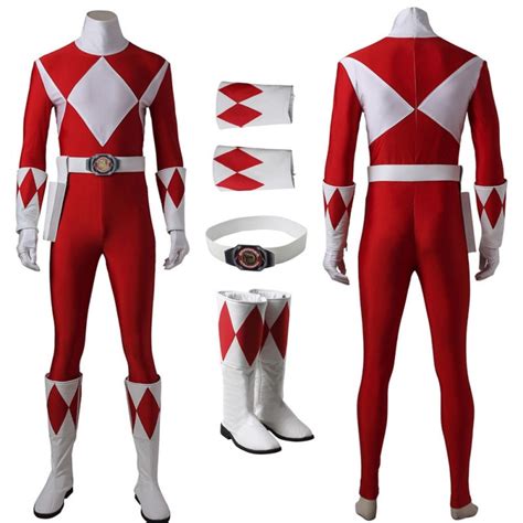 Red Ranger Cosplay Costume Mighty Morphin Power Rangers Suit