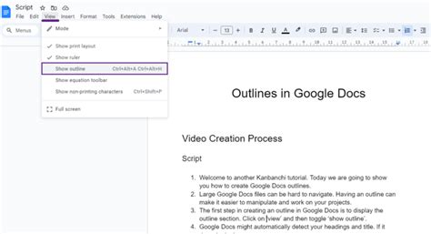 How to add outlines to Google Docs - Kanbanchi