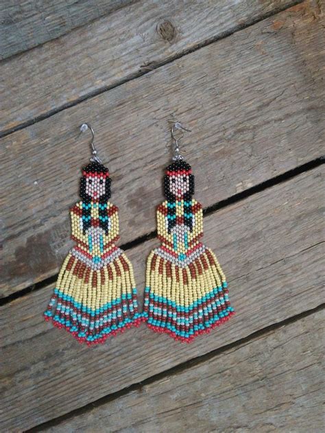 Indian Maiden girl earrings,Beaded earrings in Native American style,Seed bead earrings,Native ...