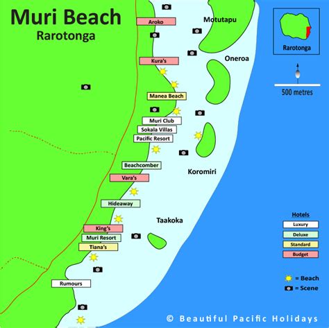 Map of Muri Beach in the Cook Islands showing Hotel Locations | Cook islands, Rarotonga cook ...