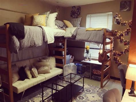 #dormlayout | Dorm room layouts, Lofted dorm beds, College dorm room decor