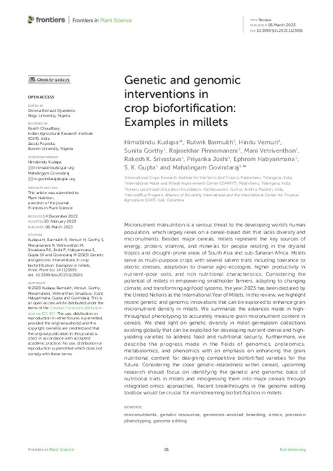 (PDF) Genetic and genomic interventions in crop biofortification: Examples in millets | Sunita ...