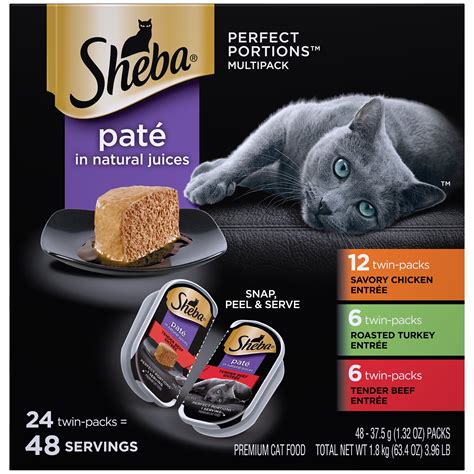 SHEBA Wet Cat Food Pate Variety Pack, Savory Chicken, Roasted Turkey ...