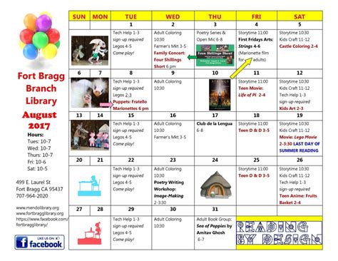 August Calendar of Events - Fort Bragg Library