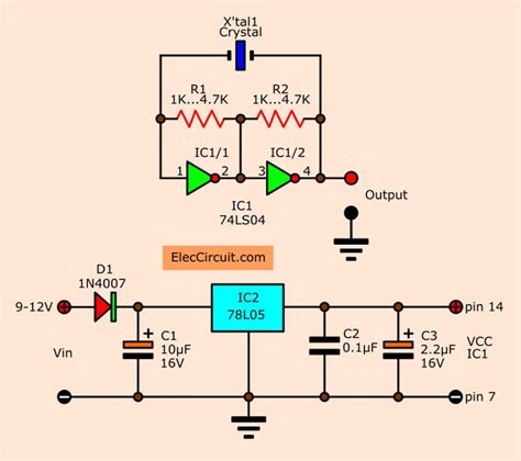 Simple Crystal oscillator Circuit using 74LS04