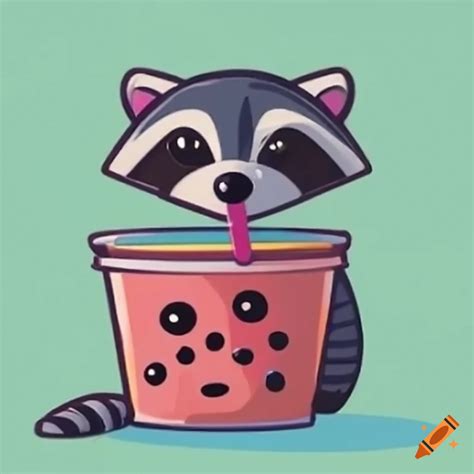 Raccoon enjoying a boba drink on Craiyon