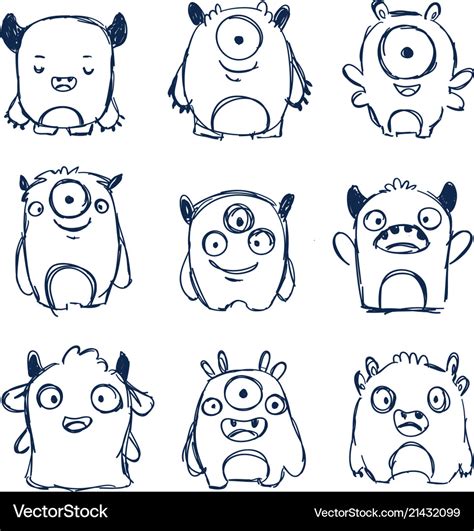 Cute monsters doodles Royalty Free Vector Image