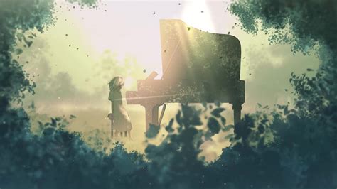 Girl Playing Piano In The Forest Live Wallpaper - WallpaperWaifu