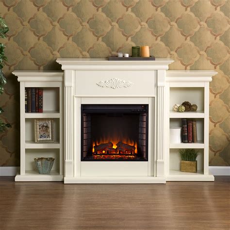 Tennyson Electric Fireplace W/ Bookcases - Ivory