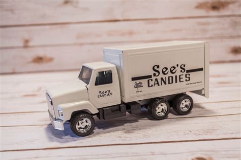 Vintage See's Candies Ertl Toy Delivery Truck Pressed Steel Die Cast White Black Truck