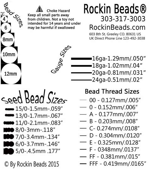 Seed Bead Sizes Chart in inch & millimeters | Bead size chart, Paper beads diy, Seed beads