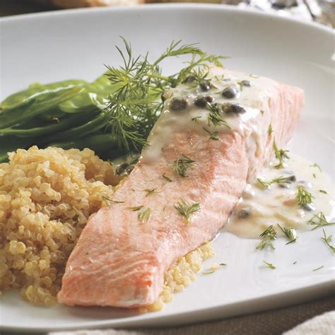 Poached Salmon with Creamy Piccata Sauce Recipe - EatingWell