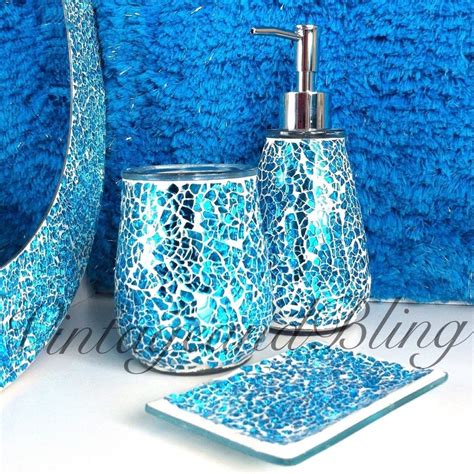 Blue Crackle Glass Bathroom Accessories (With images) | Blue bathroom accessories, Glass ...