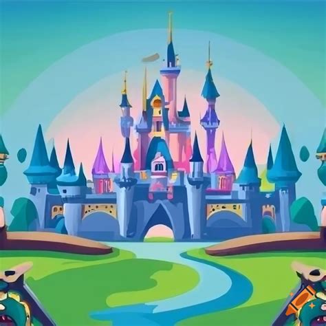 Disney magic land seamless panorama for game background. cartoon magic world with castles vector ...