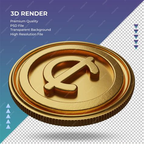 Premium PSD | Coin ghana cedis currency symbol gold 3d rendering right view