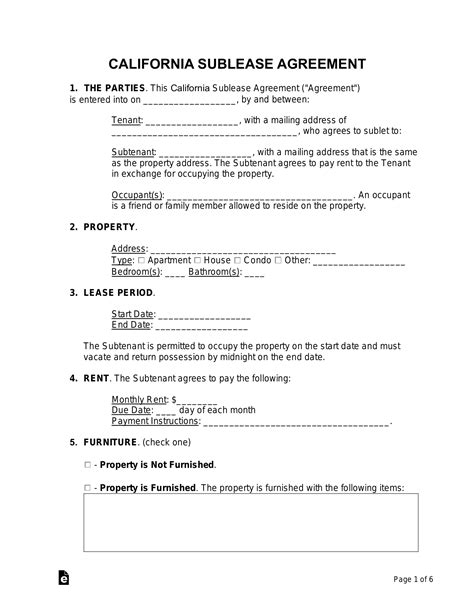 Free California Sublease Agreement Template - PDF | Word – eForms