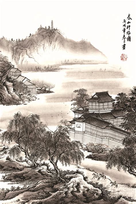 traditional Chinese painting scenery landscape picture painting on canvas giant black and white ...