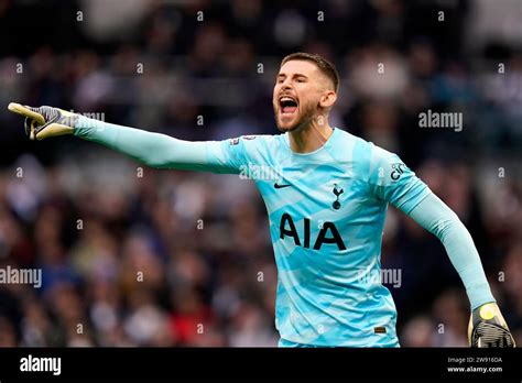 Tottenham Hotspur goalkeeper Guglielmo Vicario during the Premier League match at the Tottenham ...