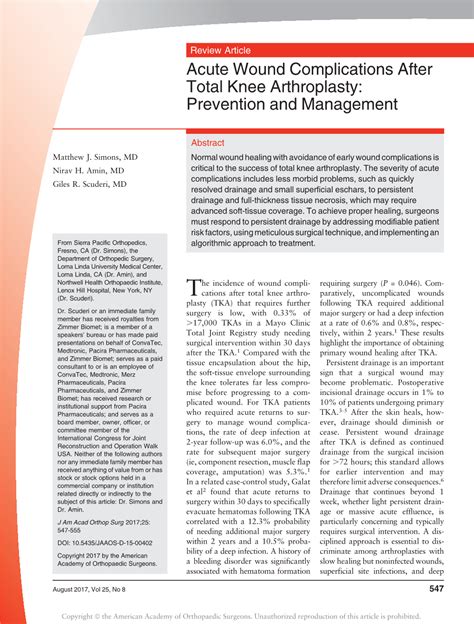 Acute Wound Complications After Total Knee Arthroplasty: Prevention and ...