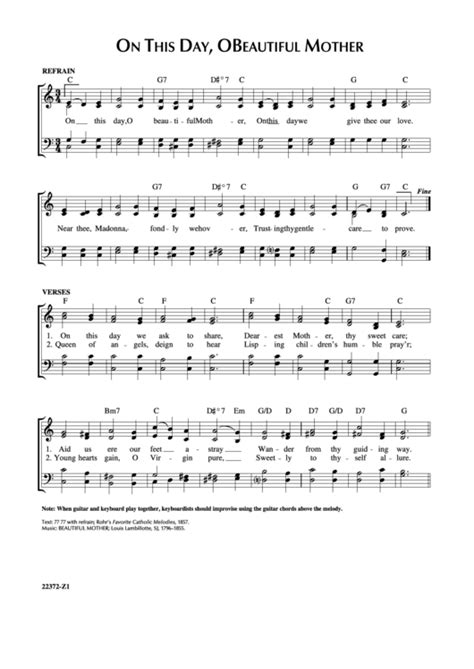 On This Day, O Beautiful Mother - Christian Sheet Music printable pdf ...