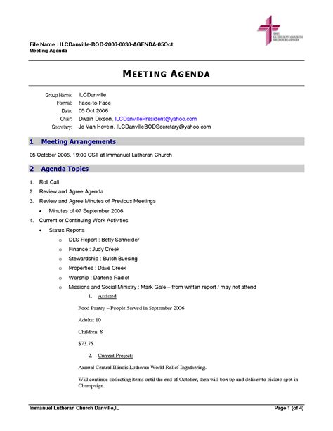 Church Business Meeting Minutes Template Collection