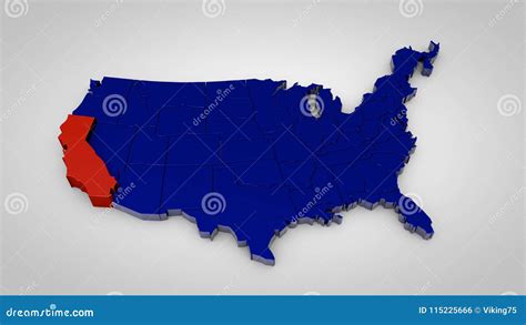 Usa Map with California Map Highlited 3d Render Stock Illustration - Illustration of geography ...