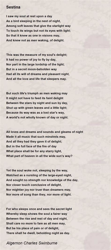 Sestina - Sestina Poem by Algernon Charles Swinburne