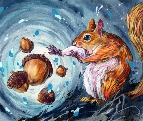 Squirrel Art Print Harvest Funny Painting | Etsy