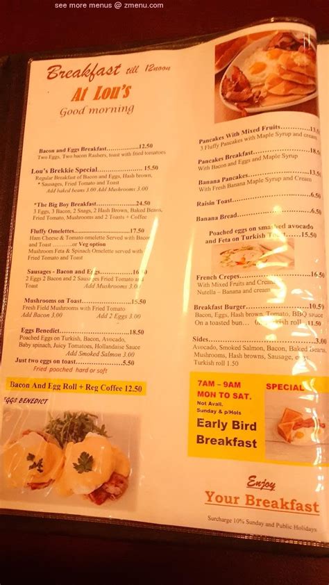 Menu at Lou's Cafe Restaurant, Kempsey, 7 Belgrave St