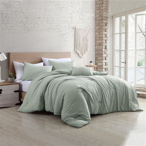 Modern Threads 4 Piece Comforter Set, Beck, King, Solid Sage, Garment Washed Microfiber ...