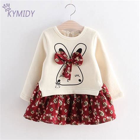 Autumn Cartoon Cute Bunny Rabbit Dress Floral Bow Long Sleeve Girl Dresses Cotton Patchwork ...