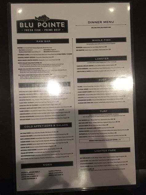 Menu at Blu Pointe pub & bar, Newburgh