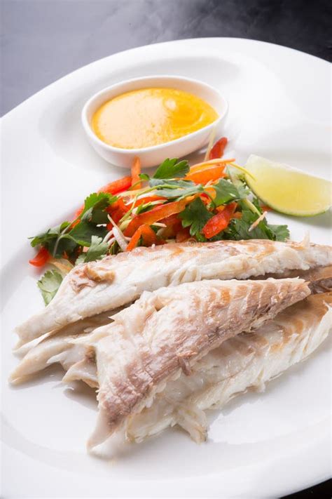 Baked White Fish Fillet Served with Steamed Rice Stock Photo - Image of appetizer, grilled ...