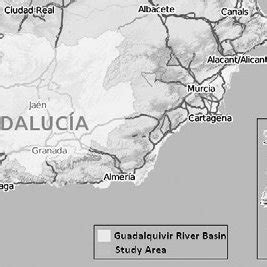 Map of the study area: Guadalquivir River Basin, showing location of ...