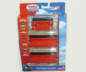 TrackMaster Express Coaches include two red coaches and red brakevan