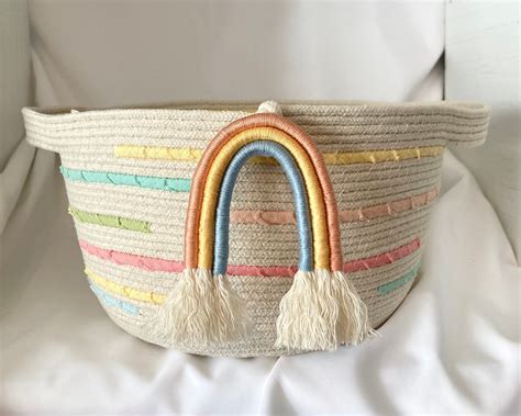 Rainbow Rope Basket Colorful Pastel Rope Basket Nursery | Etsy