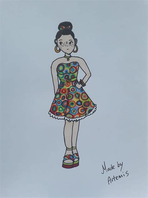 Cute Girl with Kadinsky designed outfit Drawing by Artemis Malapetsa ...