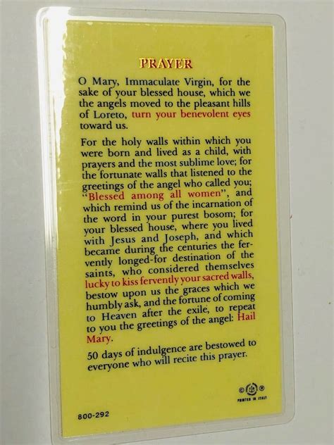 Our Lady of Loreto Laminated Prayer Card, From Italy, New - Etsy