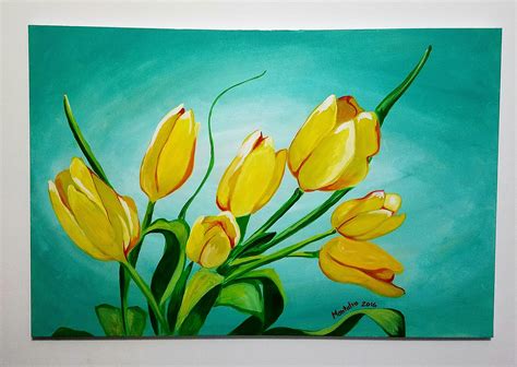 Beautiful tulip painting acrylic yellow on canvas | Etsy