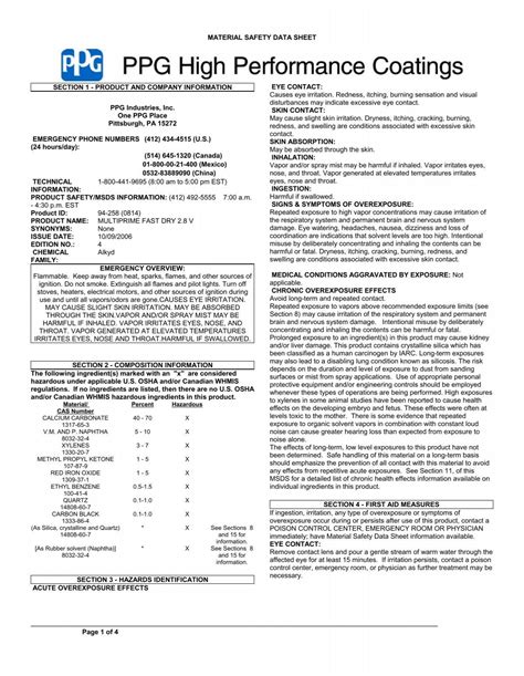 MATERIAL SAFETY DATA SHEET SECTION 1 ... - PPG Industries