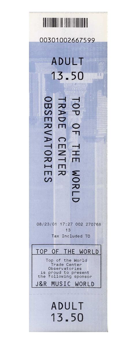 Lot Detail - World Trade Center 2001 Observatory Ticket -- From 3 Weeks Before 9/11