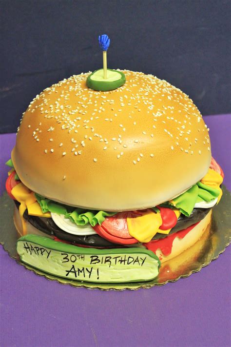 hamburger cake--i like the pickle on top Fall Cakes, Summer Cakes, Fondant Cakes, Cupcake Cakes ...