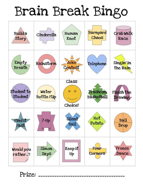 Brain Break Bingo Game | Student-Centered World | Belajar