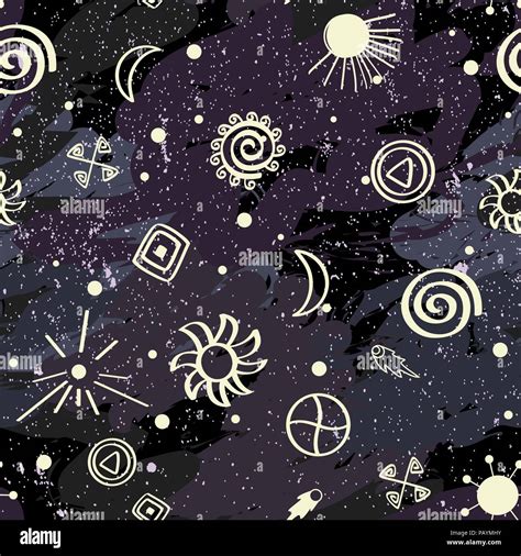 Seamless vector pattern with modern and anchient sky symbols. Space cosmic background Stock ...