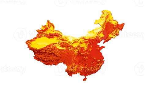 China map with the flag Colors Red and yellow Shaded relief map 3d ...