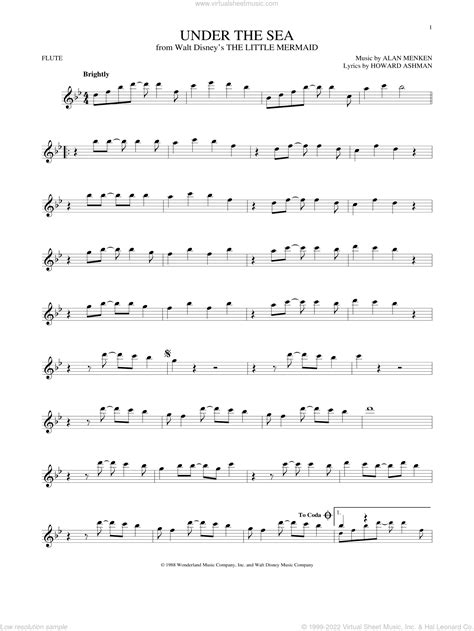 Ashman - Under The Sea sheet music for flute solo [PDF]