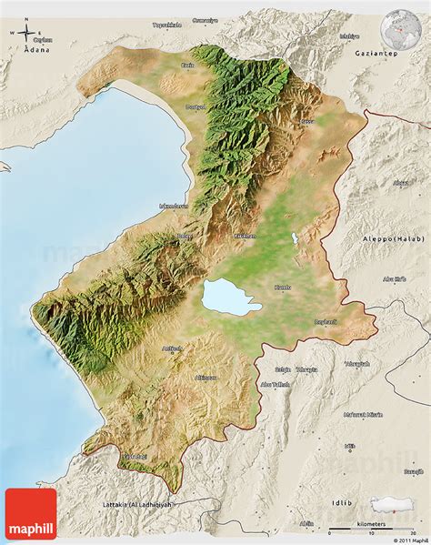 Satellite 3D Map of Hatay, shaded relief outside